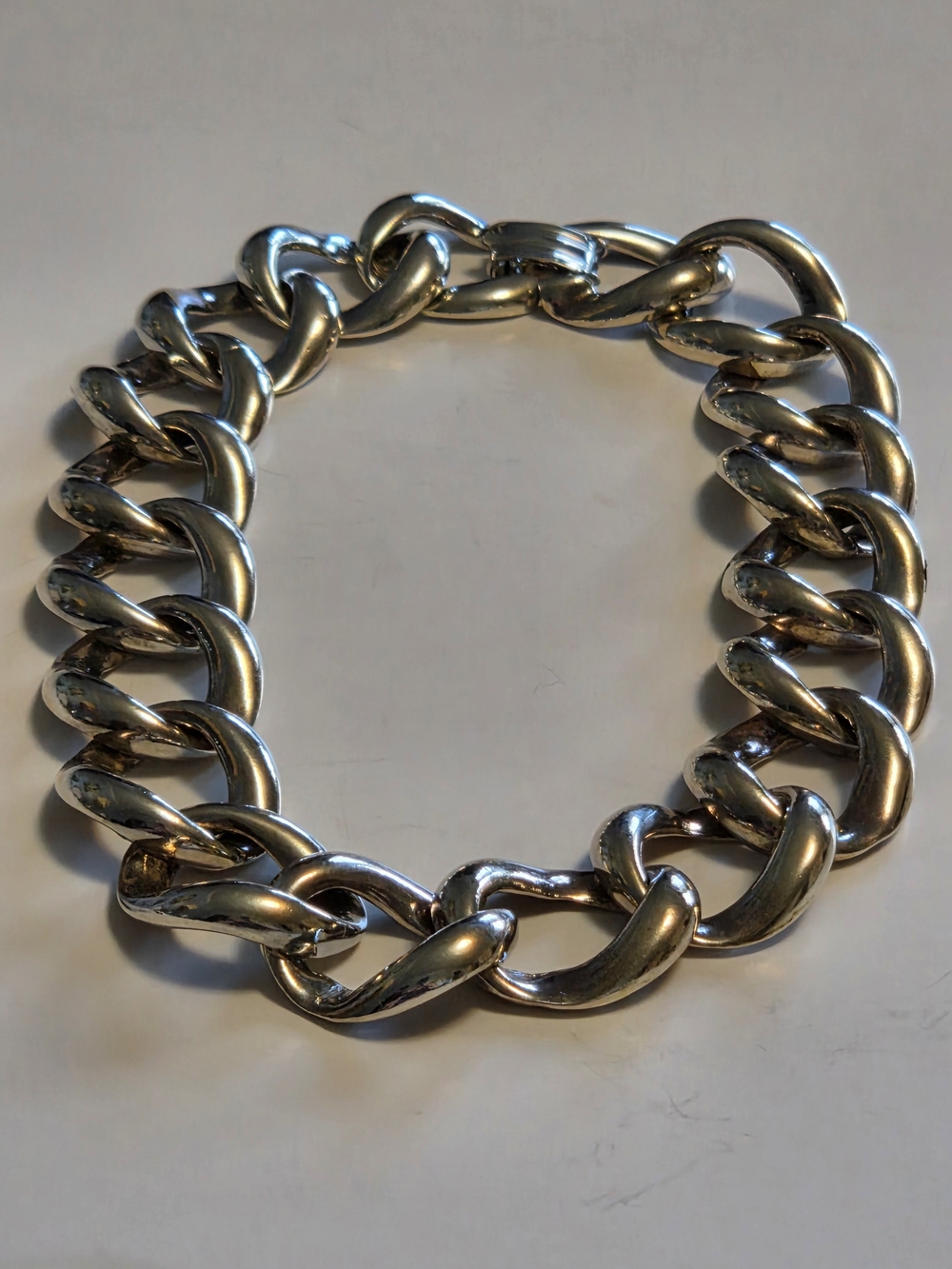 Unsigned 16" Silver-Tone Curb Link Choker Necklace